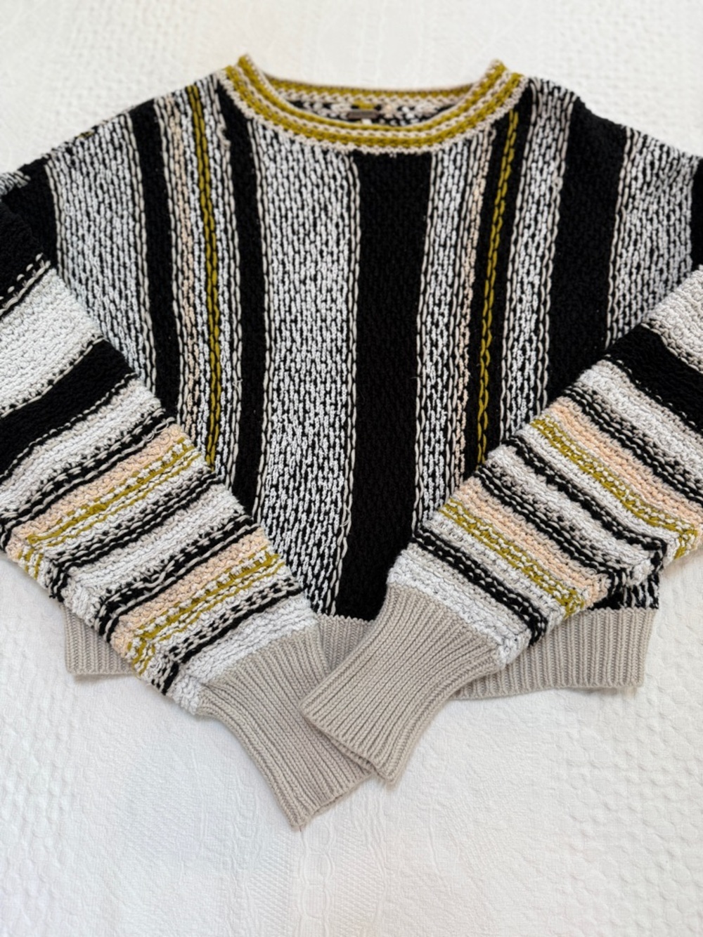 Free People Show Me Love Pullover Black White Cropped Sweater Size Medium